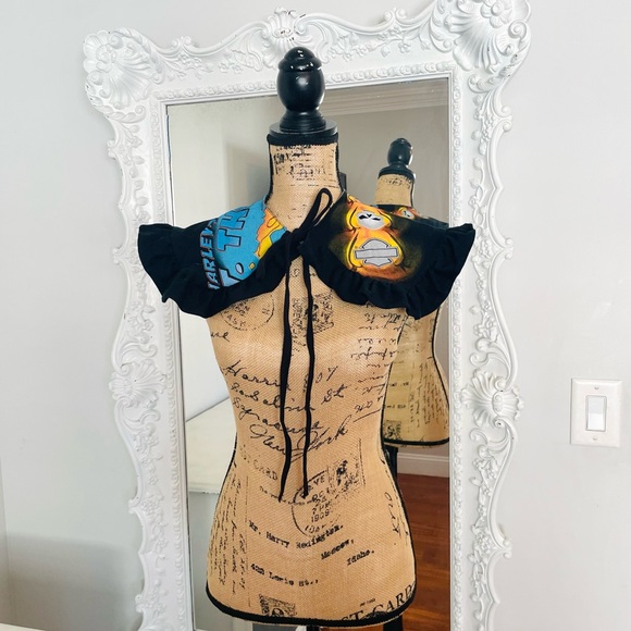 New York Couture Reworked Flames HARLEY DAVIDSON Logo Ruffle Detachable Collar - Picture 5 of 9